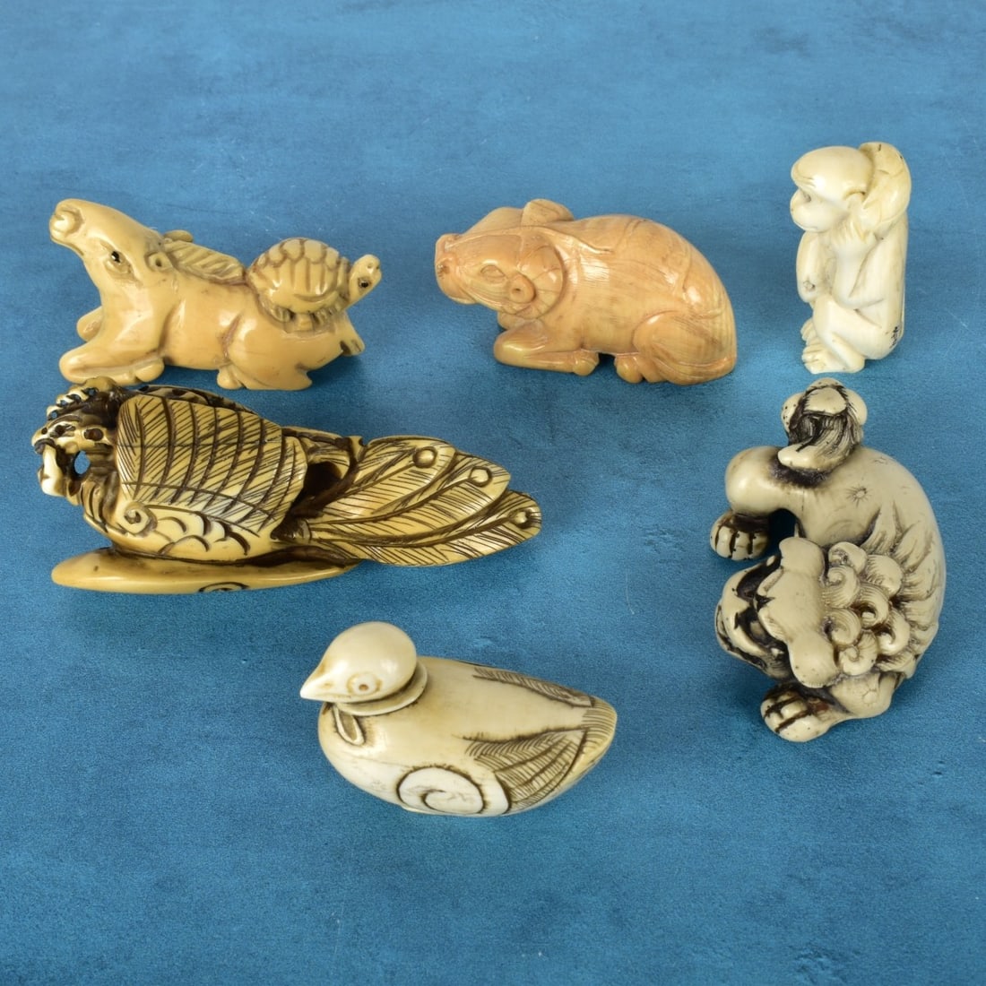 Six Japanese Polychromed Carved Netsuke's (1 of 3)