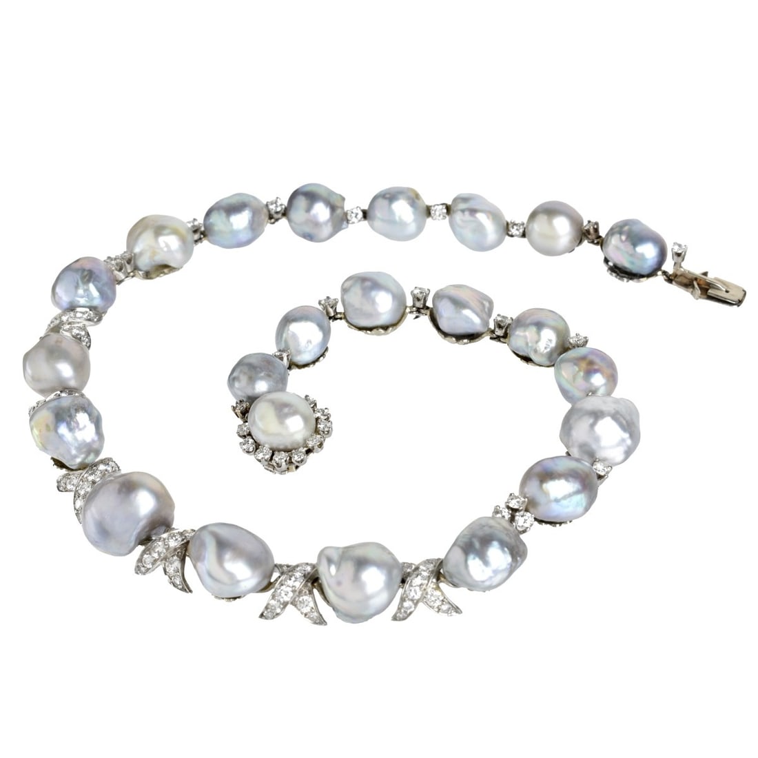 Pearl, Diamond Platinum and 14K Necklace (1 of 4)