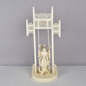 Chinese Carved Figure of Mother in Swing