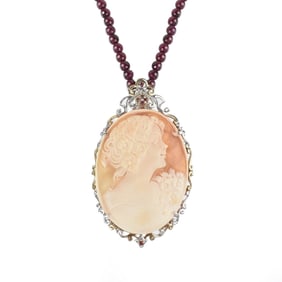 Art Nouveau Carved Shell Cameo Necklace