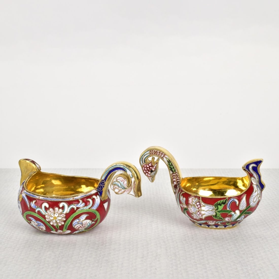 Russian Silver-Gilt and Cloisonne Kovsh Cups (1 of 8)