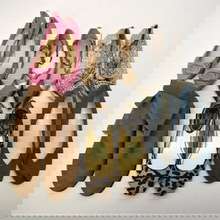 Six pr Designer Shoes and Boot.: Six (6) pair Designer Shoes and Boot. Kate Spade pink 2" heels, size 11. Miu Miu glitter studded metal cap toe sneakers, size 40-1/2". Coach leopard ballet flat with cap toe, 10B. Eileen Fisher Leathe