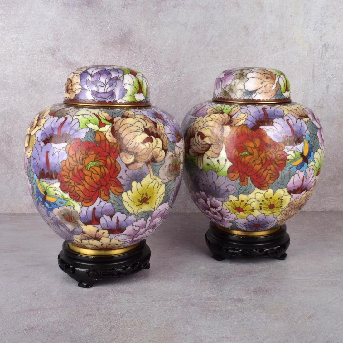 Pair Cloisonne Ginger Jars with Covers (1 of 4)