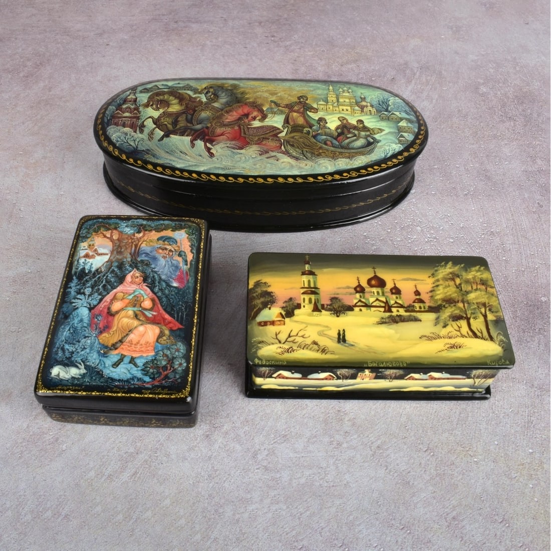 Collection of Vintage Russian Paper Mache Boxes (1 of 4)