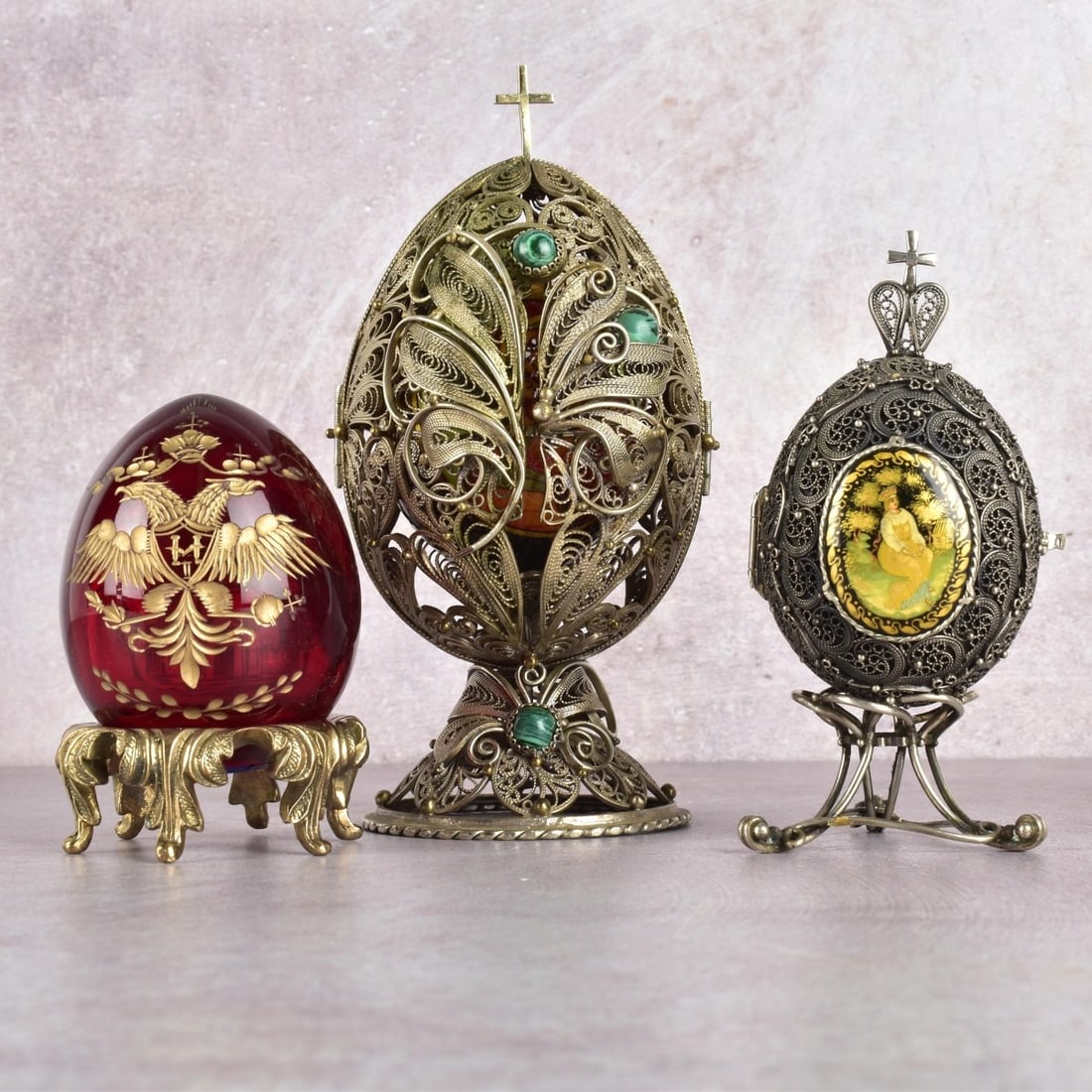 Three (3) Vintage Russian Eggs (1 of 8)