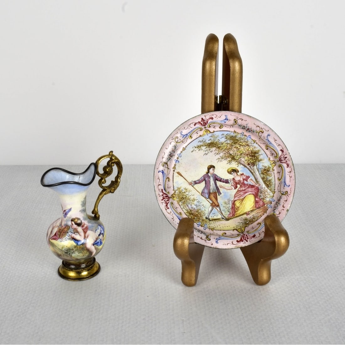 19th Century Viennese Enameled Ewer and Tray (1 of 6)