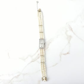 Diamond, Pearl and 18K Bracelet Watch