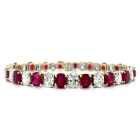 GIA Ruby, Diamond, Platinum and 18K Bracelet