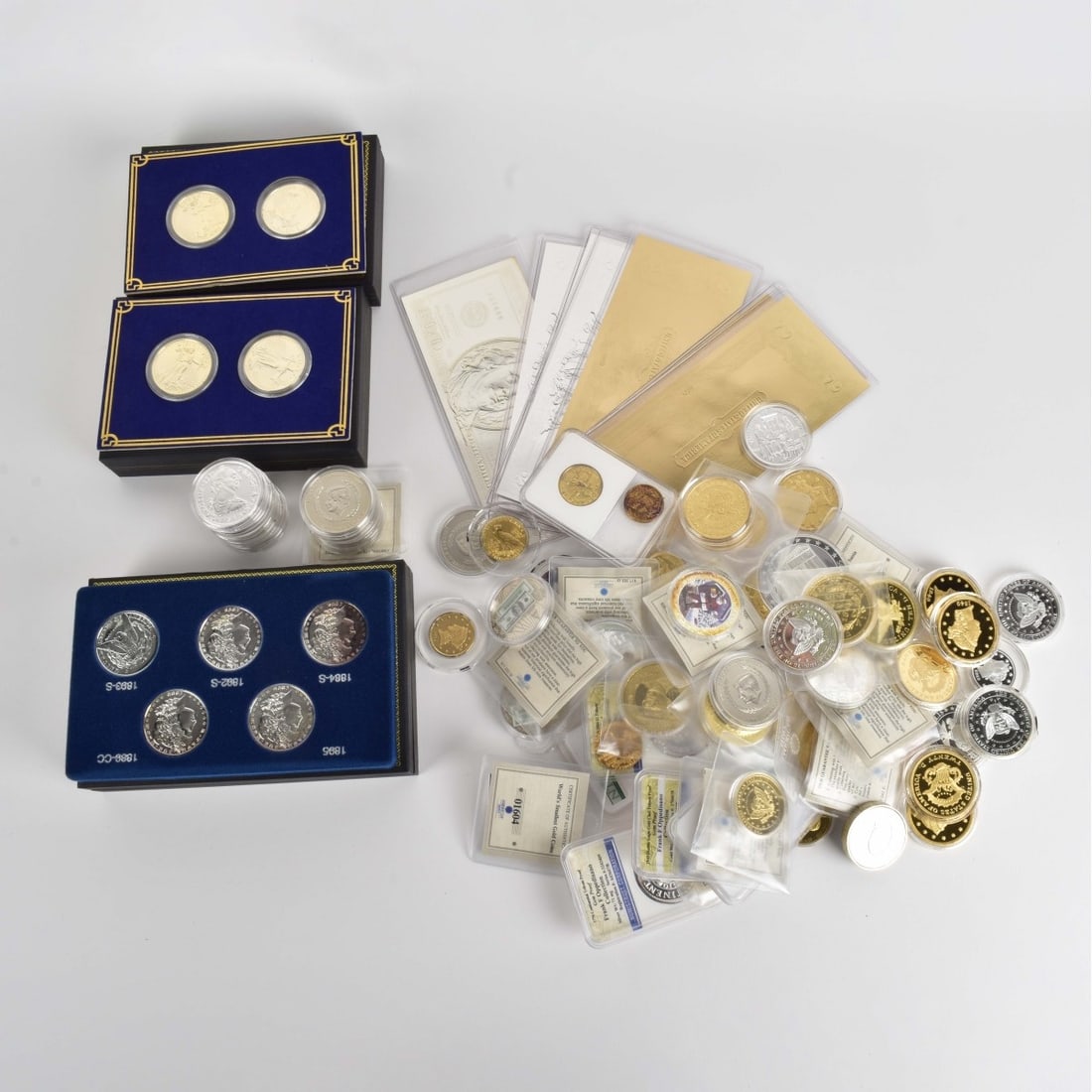Collector Commemorative and Reproduction Coins: Collector Commemorative and Reproduction Coins. Various themes including Presidential dollars and foreign coins. Some military branch coins etc. Eighty three pieces all together. Kodner Galleries offe