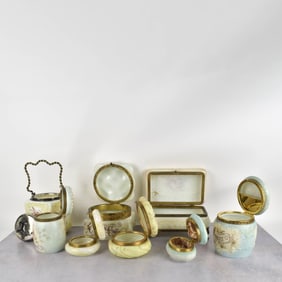 Antique Vanity Enameled Glass Boxes