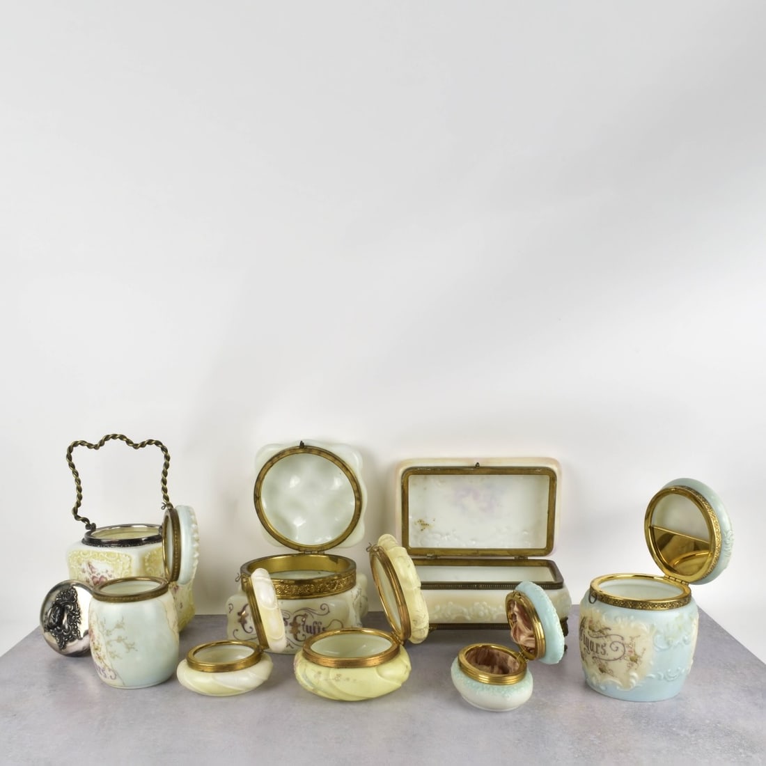 Antique Vanity Enameled Glass Boxes (1 of 6)