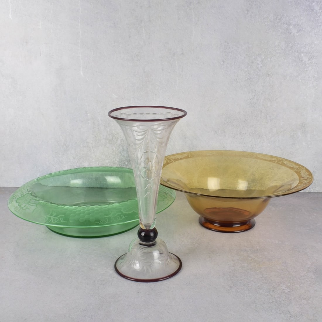 Mid-20th Century Etched Glass Pieces (1 of 3)