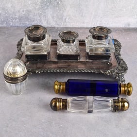 Inkwell Desk Set and Victorian Scent Bottles