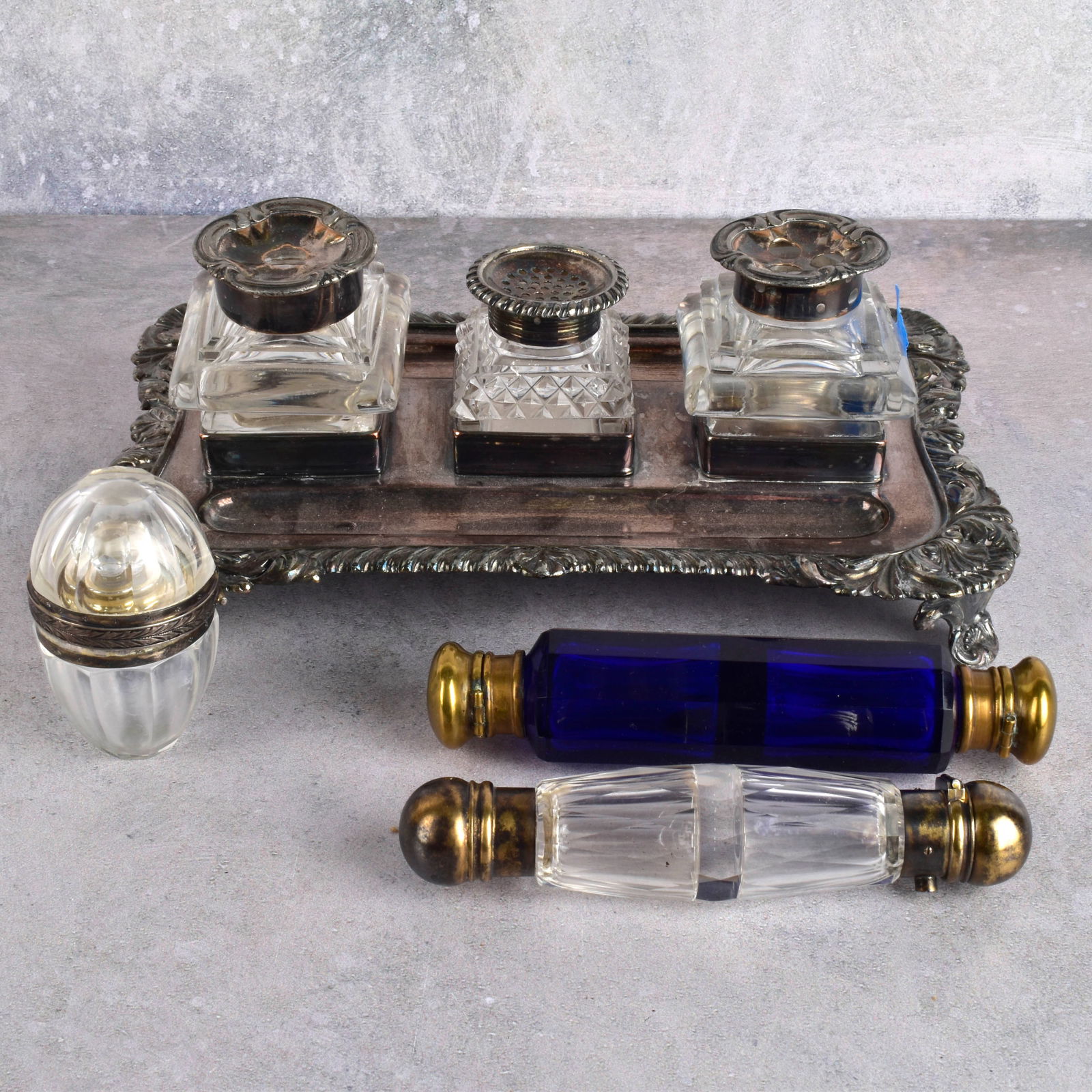 Inkwell Desk Set and Victorian Scent Bottles (1 of 5)