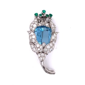 Aquamarine, Diamond and Emerald Brooch