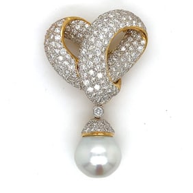 Diamond, Pearl and 18K Brooch