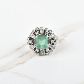Emerald, Diamond and 14K Ring