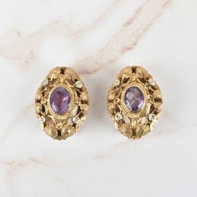 Amethyst, Diamond and 18K Earrings