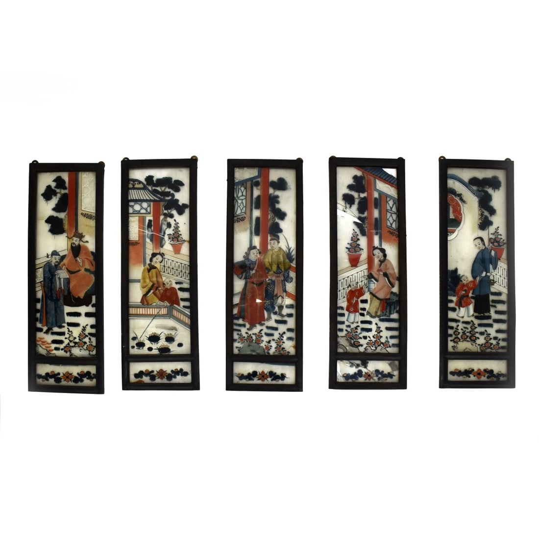 Five Antique Chinese Screens Reverse Painted (1 of 7)