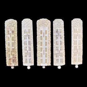 Five Chinese Dragon Relief Carved Cribbage Boards