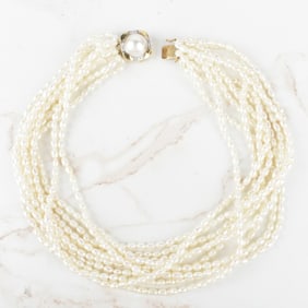 Pearl, Diamond and 14K Necklace