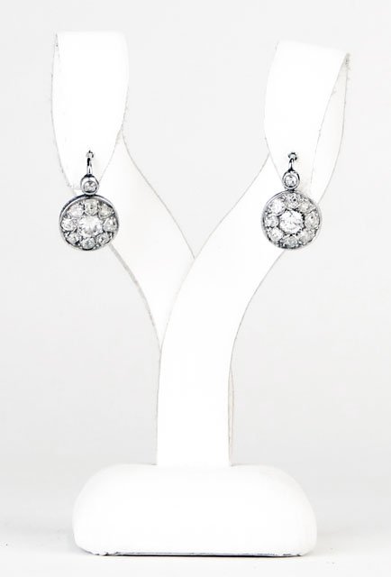 Edwardian Continental Platinum, Yellow Gold and Ap: Edwardian Continental Platinum, Yellow Gold and Approximately 1.75 Carat Old Mine Cut Diamond Earrings. Signed with Hallmarks, Possibly French. Weighs 3.2 Grams or 2.0 Pennyweights. Shipping $20.00