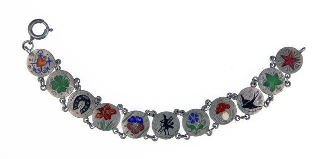 Well Hallmarked Antique Continental Sterling Silve: Well Hallmarked Antique Continental Sterling Silver and Enamel Bracelet. Signed Several Hallmarks. Reportedly of Swiss Origin. Good to Very Good Condition. Measures 6-3/8 Inches Long and about 1/2 In 