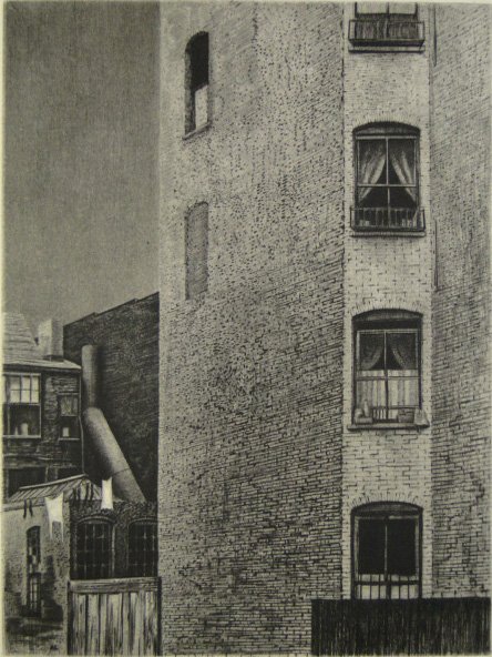 Armin Landeck American (1905-1984) Drypoint "Tenem: Armin Landeck American (1905-1984) Drypoint "Tenement Walls" 115, Kraeft. Circa 1942. Signed Landeck. Good to Very Good Condition. Limited Edition of 100. Measures 15-5/8 Inches by 13 Inches. Shipping