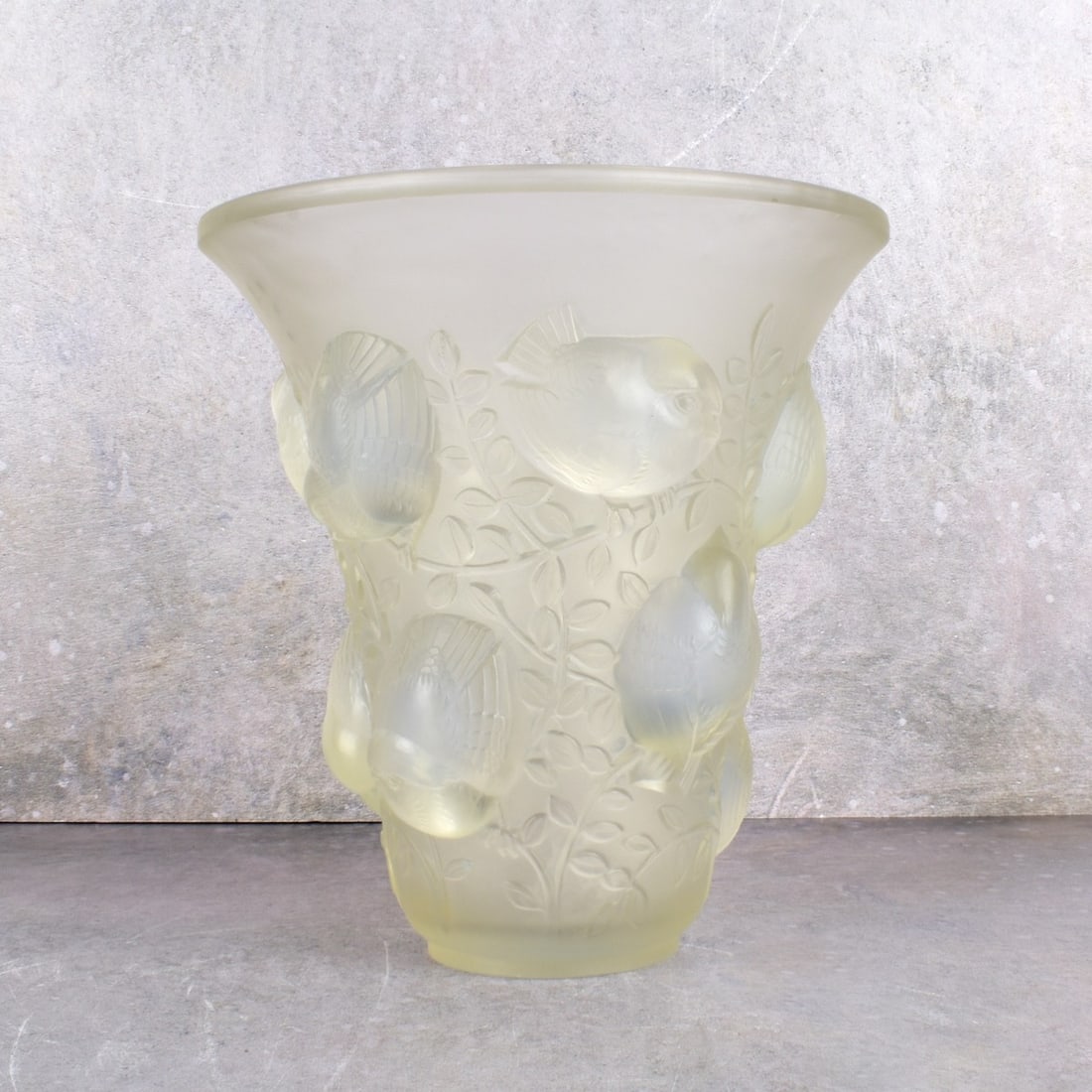 Rene Lalique, French (1860-1945): Rene Lalique, French (1860-1945) "Saint Francois" Vase in Clear and Frosted Glass. Signed "R. Lalique France" in script on the bottom. Measures: 7" H., 7" Dia. Kodner Galleries offers phone and absent