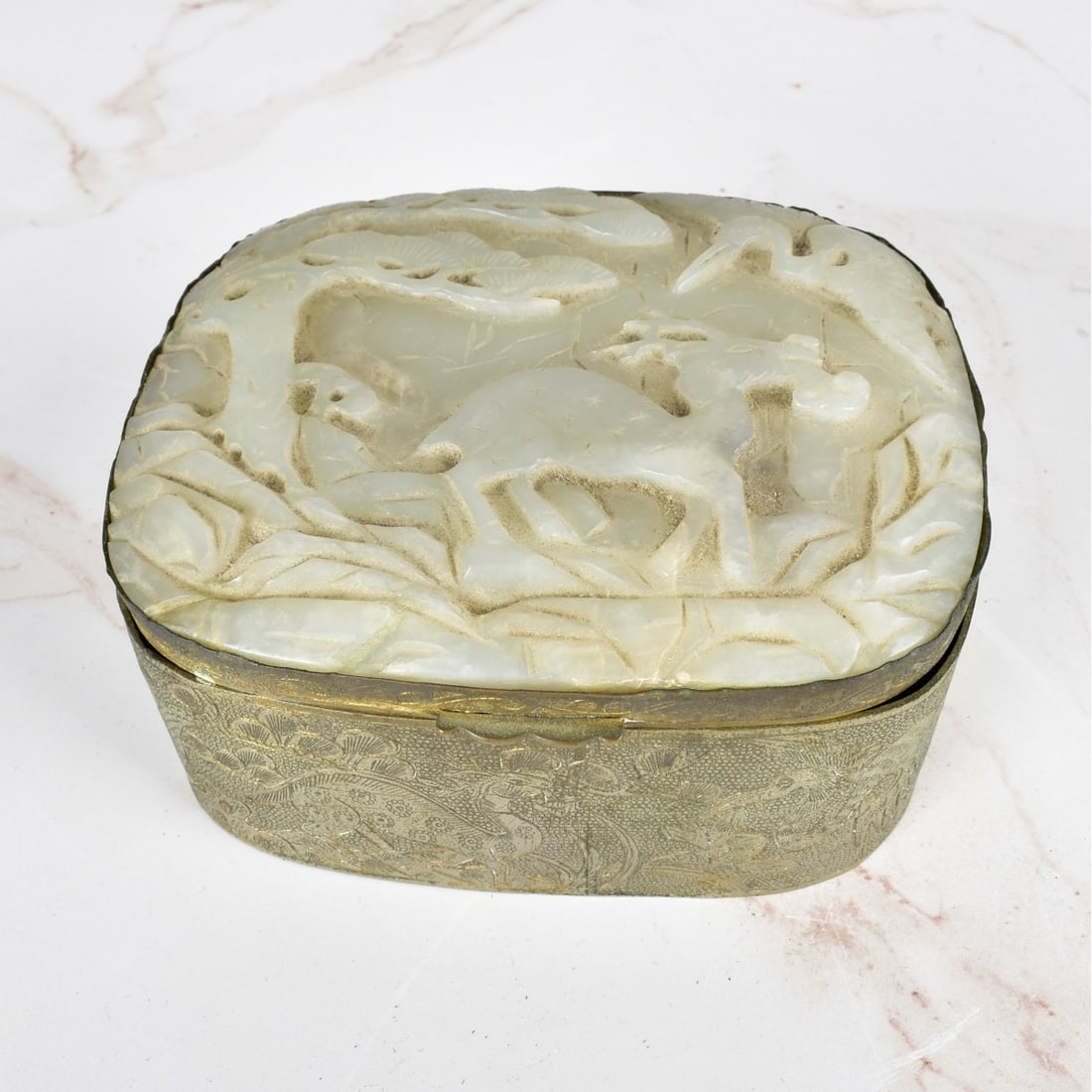 Antique Chinese Box w/ Jade Mounted Lid (1 of 7)