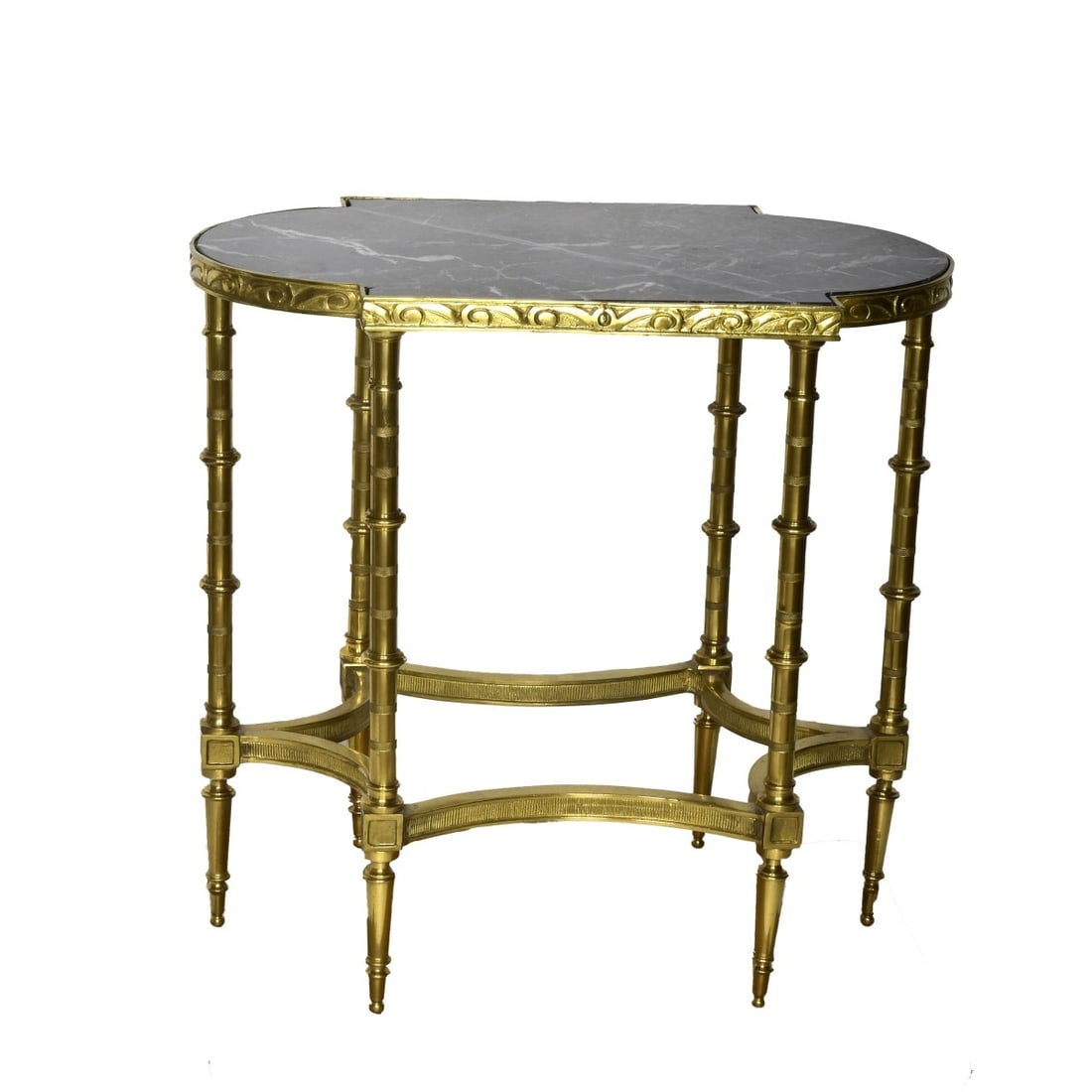 Bronze and Black Marble Rectangular Table: Bronze and Black Marble Rectangular Table with scroll pattern. Marble shaped in a cartouche. Measures 28-1/8H x 29"W x 18-1/4"D Condition: Good Condition Estimate: $450.00 - $800.00 Domestic Shipping: