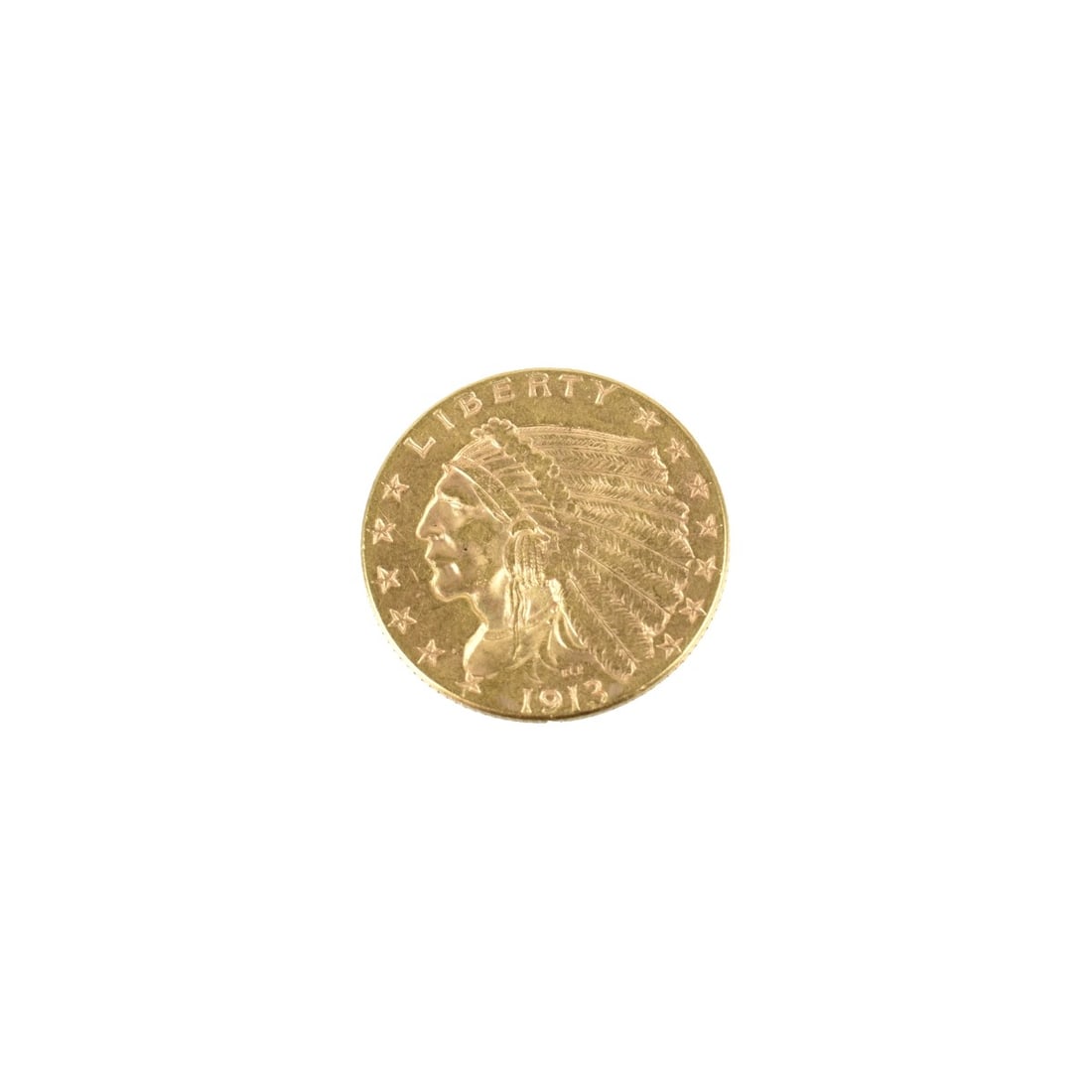 1913 US $2-1/2 Indian Head Gold Coin: 1913 US $2-1/2 Indian Head Gold Coin. Approx. weight: 4.18 grams. Kodner Galleries offers phone and absentee bidding at a low, flat 21% buyer’s premium without surcharge or hidden fees. For informat