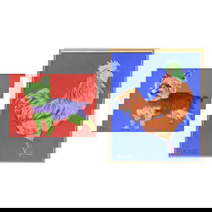 Helmut Koller, Austrian (b. 1954): Two (2) Helmut Koller, Austrian (b. 1954) Art Works. Comprising one (1) Giclee on canvas depicting a small Yorkshire terrier, framed and printed signature 4/18 AP. Image area measures: 7-3/4" H., 9-1/