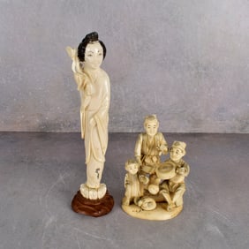 Vintage Japanese Carved Okimono Figures