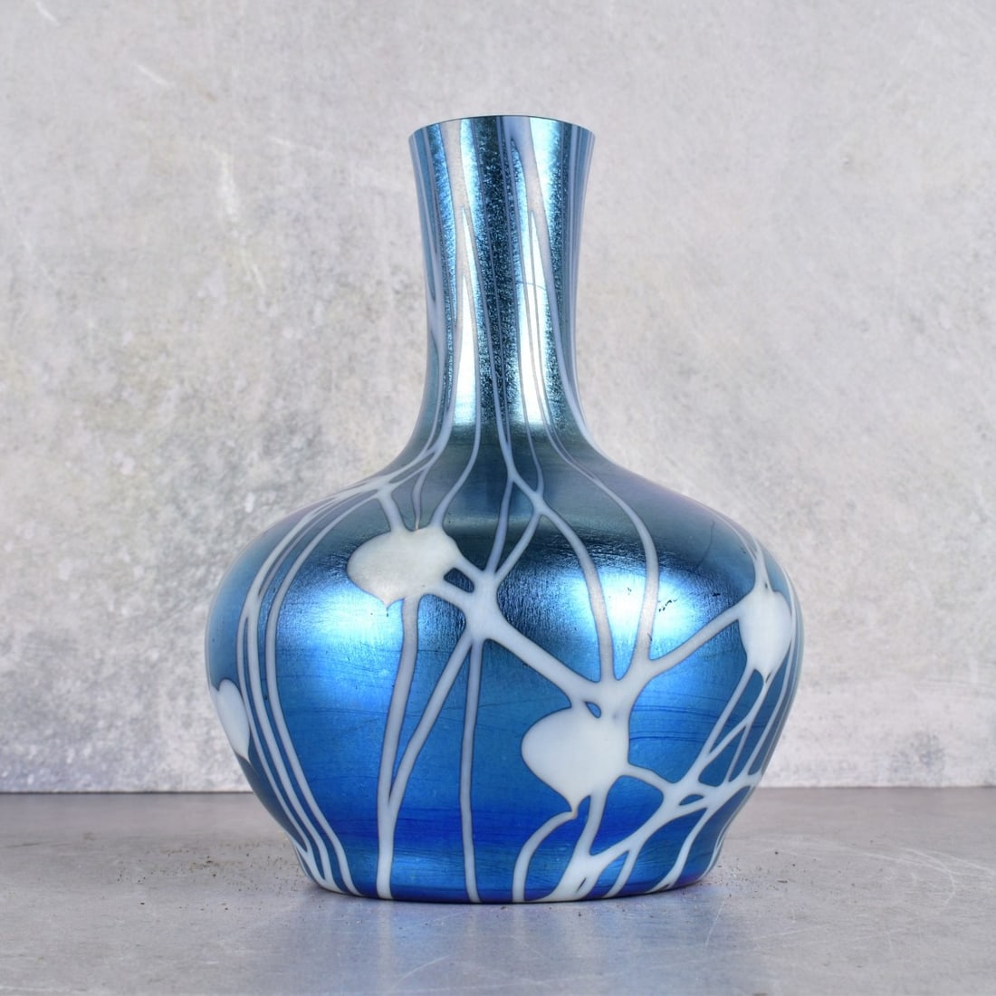 Durand Style Art Glass Blue Iridescent Vase (1 of 5)
