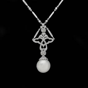 Pearl, Diamond, Platinum and 18K Necklace (1 of 4)
