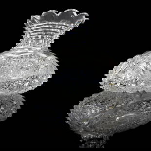 Vintage American Brilliant Cut Crystal Vase: Vintage American Brilliant Cut Crystal Vase. Measures: 6-1/4" H., 8" Dia. Kodner Galleries offers phone and absentee bidding at a low, flat 21% buyer’s premium without surcharge or hidden fees. For
