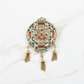 Gemstone, Enamel and 14K Pendant / Brooch