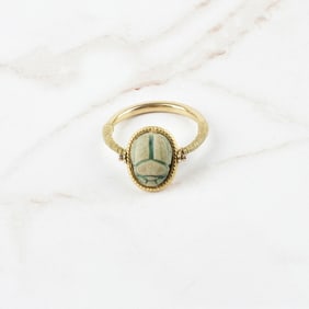 Egyptian Faience Scarab and 14K Ring