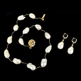 Pearl and Vermeil Necklace & Earrings