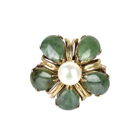 Jade, Pearl and 14K Ring