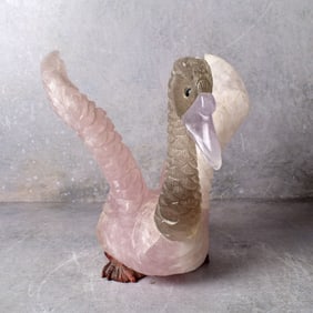 Idar-Oberstein Carved Rose and Grey Quartz Swan