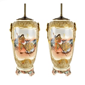 Pair of Antique Japanese Satsuma Lamps