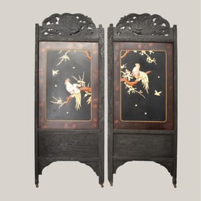 Pair of 19th C. Japanese Shibayama Screens