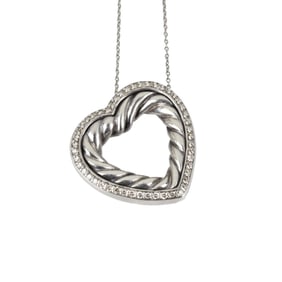 Diamond and Silver Heart Pendant Necklace