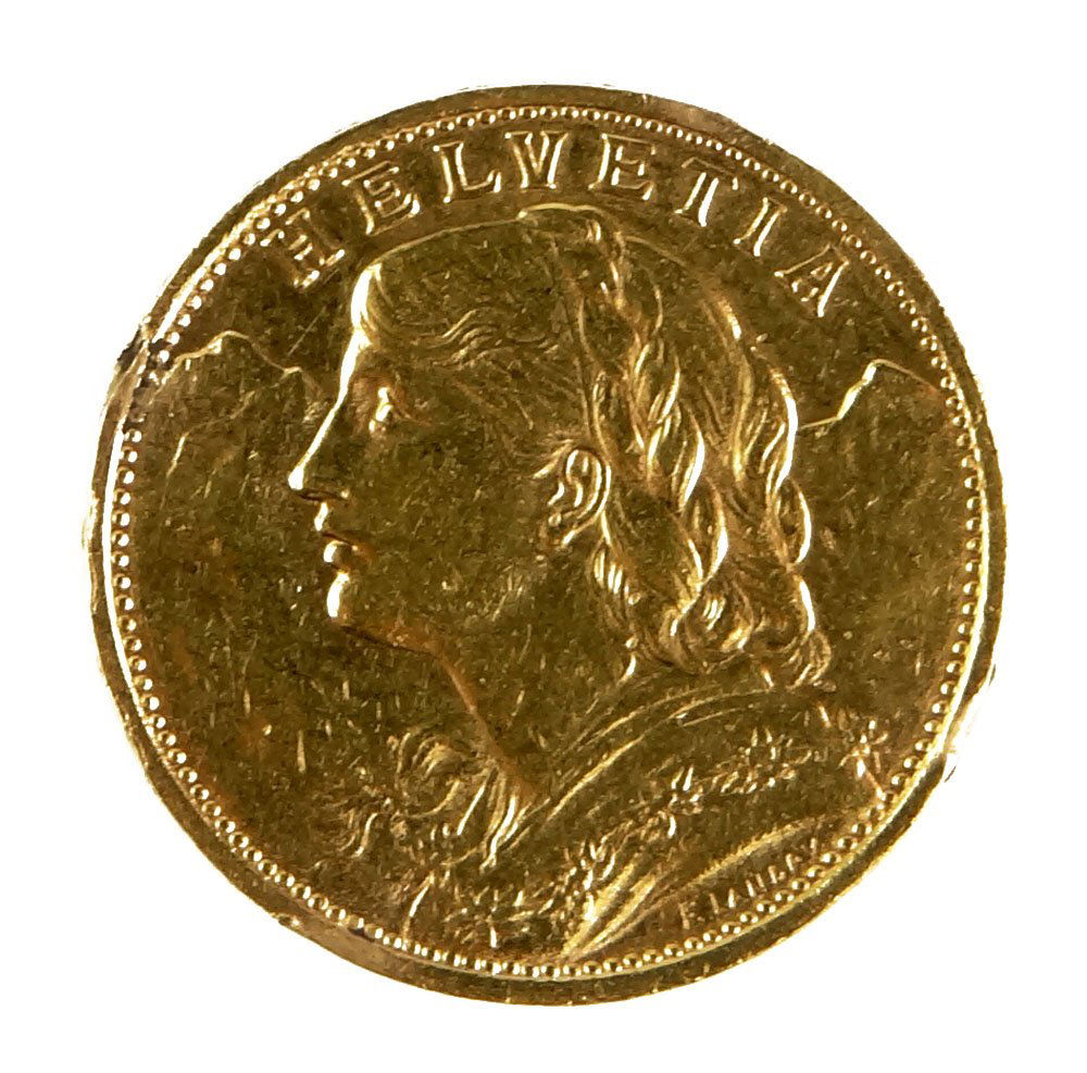 1922 Swiss 20 Franc Helvetia Gold Coin. Previously Moun