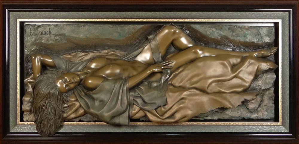 Bill Mack American-Minnesota (born1949- ) Bonded Bronze: Bill Mack American-Minnesota (born1949- ) Bonded Bronze Relief Sculpture "Reclining Nude" Signed Bill Mack Upper Left and Information Sheet en Verso. Very Good to Excellent Condition. Frame Measures 4