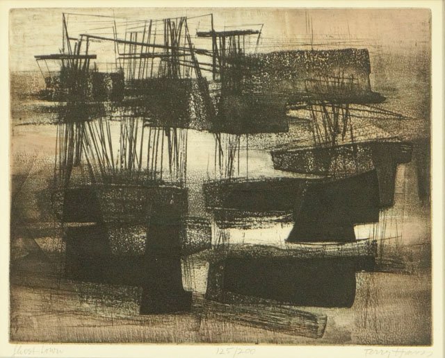 Terry Haass Czech (born1923- ) Color Etching "Ghost Tow: Terry Haass Czech (born1923- ) Color Etching "Ghost Town" Signed Lower Right, Titled Lower Left and Limited Edition 125/200 Lower Center. Has Tear Sheet Included. Very Good Condition. Frame Measures 1