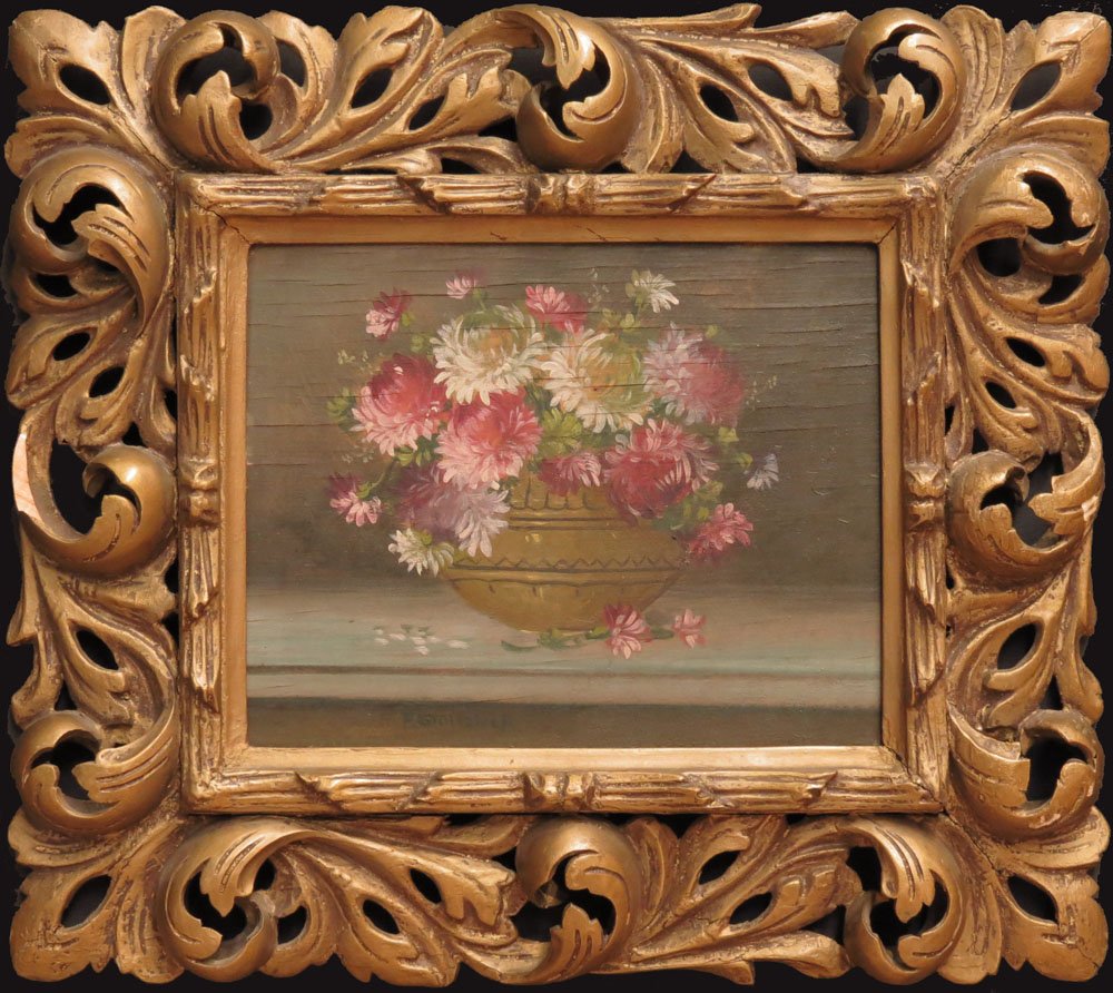 Franz Stoitzner (20th Century) Continental School Oil o: Franz Stoitzner (20th Century) Continental School Oil on Panel "Still Life Flowers". Signed Lower Left. Small Splits to Panel Otherwise Good Condition. Measures 8-1/4 Inches Tall and 10-1/4 Inches Wid