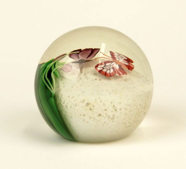1983 Orient and Flume Studio Glass Paperweight "Butterf: 1983 Orient and Flume Studio Glass Paperweight "Butterfly" Signed on Bottom Orient & Flume, 1983 and S. Myers. Very Good Condition. Measures 2-3/4 Inches Tall. Shipping $25.00